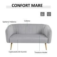 HOMCOM Canapea 2 Locuri Design Modern Captusita cu Cotiere si Spatar, Gri(m-4)