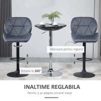 HOMCOM Set de 2 Scaune de Bar cu Înălțime Reglabilă, Bază Metalică și Șezut din Catifea, 51.5x57.5x93-114.5 cm, Gri(m-4)