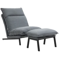 HOMCOM Fotoliu cu 4 nivele de relaxare cu fotoliu de picior cu otoman din material textil, mobilier modern pentru camera de zi, gri deschis(m-1)