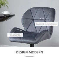 HOMCOM Set de 2 Scaune de Bar cu Înălțime Reglabilă, Bază Metalică și Șezut din Catifea, 51.5x57.5x93-114.5 cm, Gri(m-5)