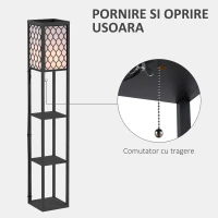 Homcom Lampa Pom 160 cm – Negru cu Rafturi pe 3 Niveluri(m-6)