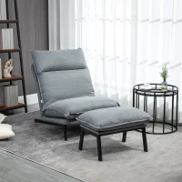 HOMCOM Fotoliu cu 4 nivele de relaxare cu fotoliu de picior cu otoman din material textil, mobilier modern pentru camera de zi, gri deschis(m-2)