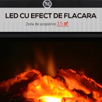 HOMCOM Șemineu Electric de PodeaPutere 600W/1200W din Plastic și Sticlă Temperată Negru, 34x17x25cm(m-5)