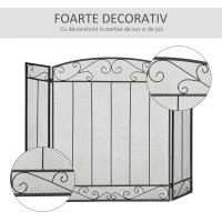 HOMCOM Parascentei pentru Semineu Pliabil 3 Panouri Metal Negru 105x1,6x80,5cm(m-6)