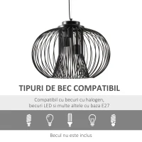HOMCOM Lustră de plafon design modern cu fixare E27 și înălțime reglabilă, Plafoniera suspendata Ф50x150cm – negru(m-6)