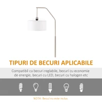 HOMCOM Lampă de podea modernă din oțel cu abajur din material textil, 65x33x158cm – alb(m-6)