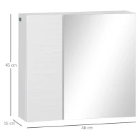 kleankin Dulap cu oglinda de baie din placi aglomerate si sticla, cu 4 rafturi reglabile si design de perete, 48x15x45 cm, alb(m-3)