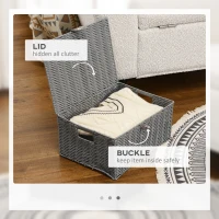 HOMCOM Set de 3 cosuri din rachita PP cu capac, containere dreptunghiulare de diferite dimensiuni, gri(m-5)