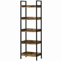 Homcom Biblioteca 5 Rafturi – Stil Industrial, Lemn & Metal(m-11)