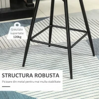 HOMCOM Set de 2 scaune de bar cu spatar si suport pentru picioare, scaune inalte tapitate in stil nordic din metal si catifea, alb-crem, 45x47x84 cm(m-6)