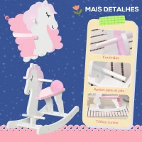 HOMCOM Cavalo Baloiço para Crianças de 1-3 Anos Cavalo Baloiço de Madeira com Guiador e Apoio para os Pés 68x27x46,5cm Branco e Rosa(m-5)