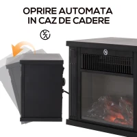 HOMCOM Șemineu Electric de PodeaPutere 600W/1200W din Plastic și Sticlă Temperată Negru, 34x17x25cm(m-7)