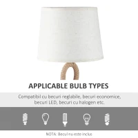 HOMCOM Lampa de Masa Stil Marinaresc din Franghie si Tesatura, Cuplare E27 Ф30x56cm(m-5)