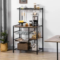 HOMCOM Dulap de bucatarie cu carlige, 3 rafturi si 2 cosuri fixe din MDF si otel, 83,5x39x133 cm, maro(m-10)