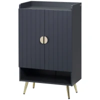 HOMCOM Dulap de pantofi modern cu 4 niveluri, cu 2 usi si rafturi reglabile pentru pana la 15 pantofi, din PAL si otel, 60x33x100 cm, gri si auriu(m-11)