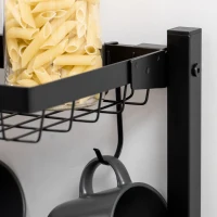 HOMCOM Dulap de bucatarie cu carlige, 3 rafturi si 2 cosuri fixe din MDF si otel, 83,5x39x133 cm, maro(m-7)