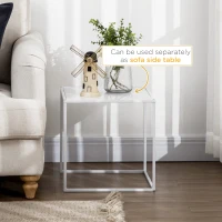 HOMCOM Set de 2 masute de cafea patrate stivuibile, masute laterale si de living din otel, alb(m-5)