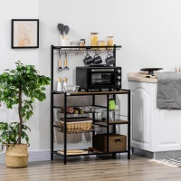 HOMCOM Dulap de bucatarie cu carlige, 3 rafturi si 2 cosuri fixe din MDF si otel, 83,5x39x133 cm, maro(m-2)