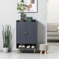 HOMCOM Dulap de pantofi modern cu 4 niveluri, cu 2 usi si rafturi reglabile pentru pana la 15 pantofi, din PAL si otel, 60x33x100 cm, gri si auriu(m-10)