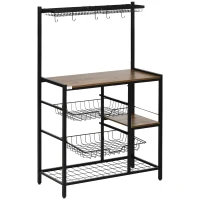 HOMCOM Dulap de bucatarie cu carlige, 3 rafturi si 2 cosuri fixe din MDF si otel, 83,5x39x133 cm, maro(m-11)