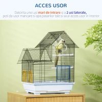 Pawhut Colivie Metalica 39×33×47 cm – Alb, cu Tava, Cuiere & Leagan(m-6)
