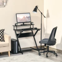 HOMCOM Masa Suport PC Economiseste Spatiu cu Raft Inaltat Monitor 70x60x85.5cm, Lemn Negru(m-2)