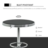 HOMCOM Masa Moderna de Bar sau de Bucatarie Rotunda din Metal si Imitatie de Piele Neagra(m-7)