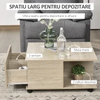HOMCOM Masuta de Cafea din Lemn cu 2 Sertare, 2 Rafturi si Roti cu Frana, 70x70x35cm - Lemn(m-5)