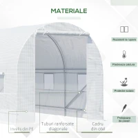 Outsunny Sera pentru Gradina Tip Tunel pentru Plante din PE si tevi de Otel, Alba, 450x200x200 cm(m-5)