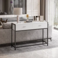 HOMCOM Table Console de salon Table d'appoint dim. 120L x 34l x 81H cm 2 tiroirs métal Noir en Bois Blanc(m-7)