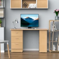 Homcom Birou modern cu 3 Sertare si Rafturi in Lemn Natural 120x49x72cm(m-2)