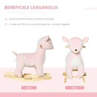 HOMCOM Cal tip Balansoar pentru Copii 3-6 Ani Cerb din Plus Roz 68x35.5x64cm(m-5)