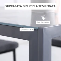 Homcom Masa Patrata Gri – Metal & Sticla pentru Pranz(m-4)