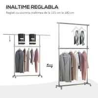 HOMCOM Cuier pentru haine cu inaltime si extensie reglabile, 165 x 48 x 180 cm, Inox / ABS, Argintiu / Gri(m-5)