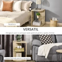 HOMCOM Masuta de Living Moderna si Multifunctionala din Lemn si Sticla pentru Living sau Dormitor, 40x40x56cm - Stejar(m-6)