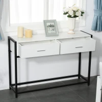 HOMCOM Table Console de salon Table d'appoint dim. 120L x 34l x 81H cm 2 tiroirs métal Noir en Bois Blanc(m-10)