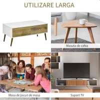 Masuta de Salon HOMCOM in Stil Nordic, Masuta Joasa din Lemn cu 4 Sertare, Dulapior Design, pentru Sufragerie si Camera, Alb si Culoarea Lemnului(m-7)