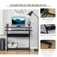 HOMCOM Masa Suport PC Economiseste Spatiu cu Raft Inaltat Monitor 100x60x85.5cm, Lemn Negru(m-5)