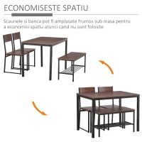 HOMCOM set masa cu banca si scaune, stil industrial, maro(m-4)