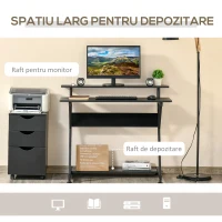 HOMCOM Masa Suport PC Economiseste Spatiu cu Raft Inaltat Monitor 100x60x85.5cm, Lemn Negru(m-4)