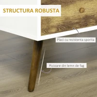 Masuta de Salon HOMCOM in Stil Nordic, Masuta Joasa din Lemn cu 4 Sertare, Dulapior Design, pentru Sufragerie si Camera, Alb si Culoarea Lemnului(m-6)