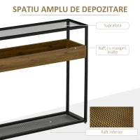 HOMCOM Masa Consola pentru Intrare in Stil Industrial, Blat din Sticla, Cadru  din Otel si Lemn, Masuta pentru Living si Sufragerie, Maro Rustic(m-4)
