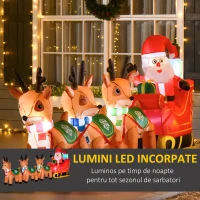 HOMCOM Decoratiune Mos Craciun gonflabil cu sanie din poliester impermeabil cu lumini LED(m-4)