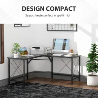 Homcom Masa Birou Colt – Spatioasa din Lemn & Metal Negru(m-4)