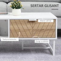 Masuta de Salon HOMCOM Dreptunghiulara cu Sertare din Lemn si Metal, 100x50x40cm - Alb(m-5)