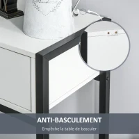 HOMCOM Table Console de salon Table d'appoint dim. 120L x 34l x 81H cm 2 tiroirs métal Noir en Bois Blanc(m-5)