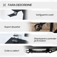 HOMCOM Birou pe Colt pentru Gaming, cu Carlig pentru Casti si Suport pentru Pahare(m-9)