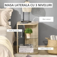 HOMCOM Masuta de Living Moderna si Multifunctionala din Lemn si Sticla pentru Living sau Dormitor, 40x40x56cm - Stejar(m-4)
