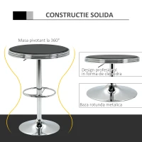 HOMCOM Masa Moderna de Bar sau de Bucatarie Rotunda din Metal si Imitatie de Piele Neagra(m-5)
