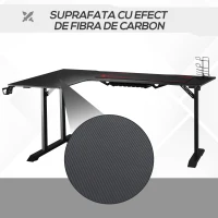 HOMCOM Birou pe Colt pentru Gaming, cu Carlig pentru Casti si Suport pentru Pahare(m-6)